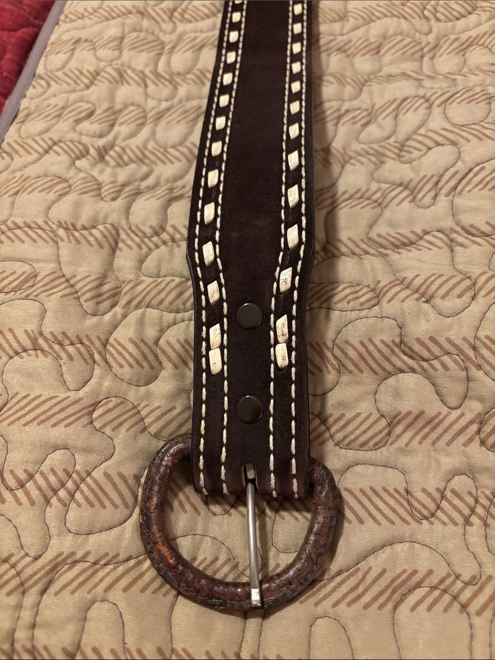 Vintage Men's Western Brown Leather Belt Size 38 White Buckstitch Cowhide
